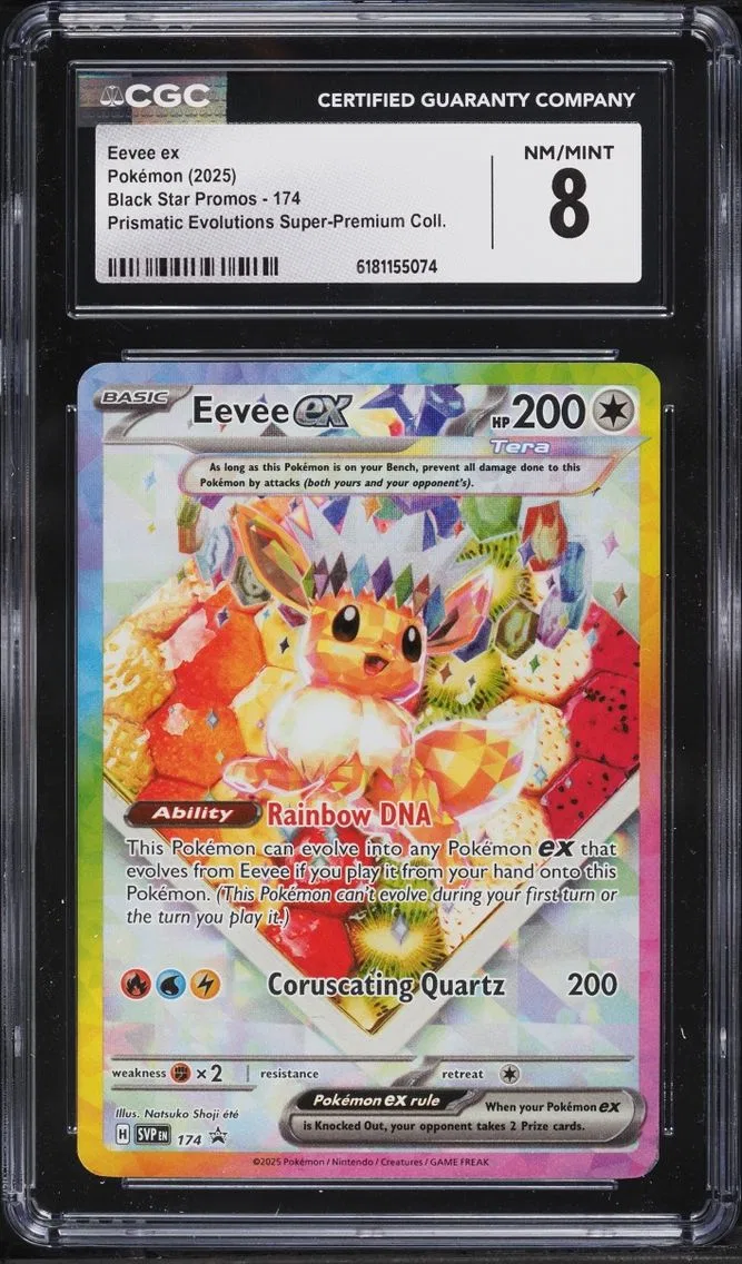 2025 Pokemon Scarlet & Violet Promo Prismatic Evolutions Premium Holo Eevee EX #174 CGC 8 NM-MT