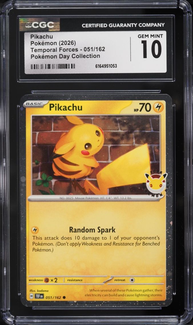 2026 #51 Pikachu CGC 10 Pokemon Scarlet & Violet Temporal Forces Day Collection Holo