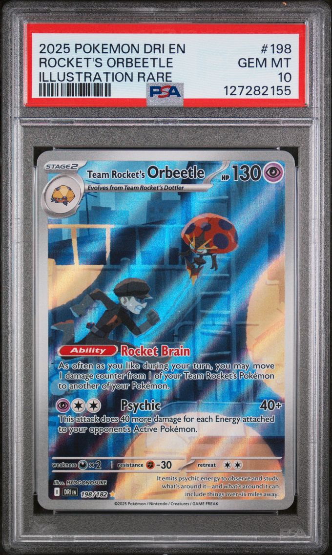 2025 #198 Team Rocket's Orbeetle PSA 10 Dri EN-Destined Rivals Pokemon