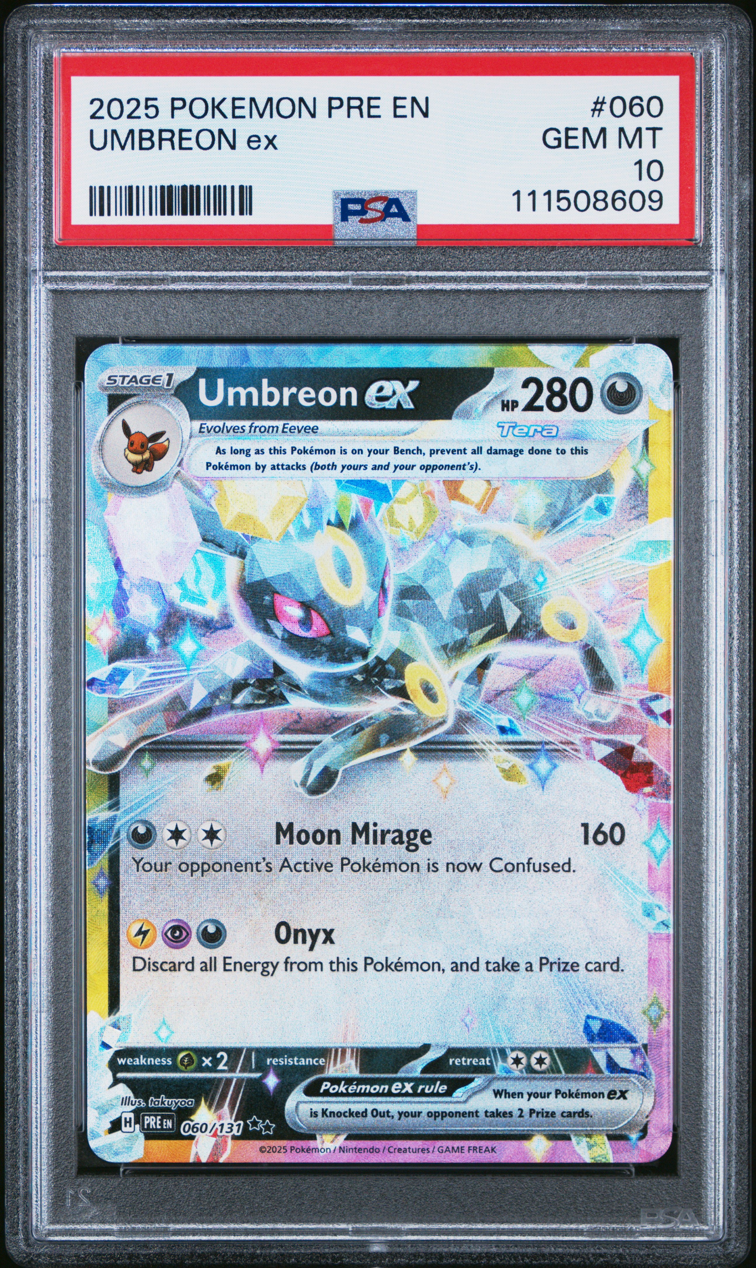 2025 #060 Umbreon Ex PSA 10 Pre En-Prismatic Evolutions