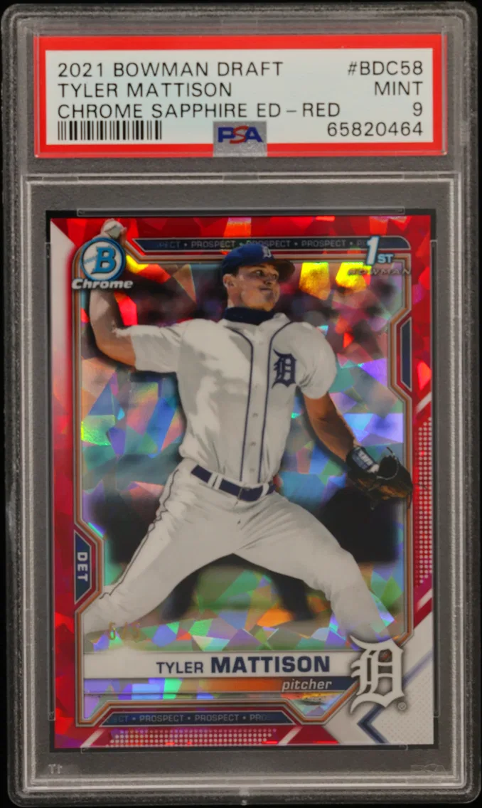 2021 #BDC58 Tyler Mattison PSA 9 Bowman Draft Chrome Sapphire Edition