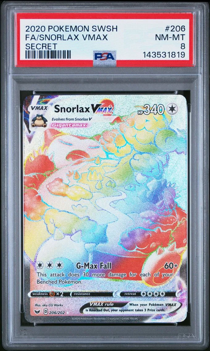 2020 #206 Full Art/Snorlax Vmax PSA 8 Sword & Shield Pokemon