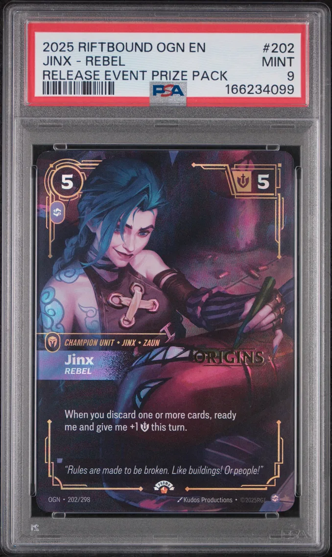 2025 #202 Jinx - Rebel PSA 9 Riftbound: League of Legends Ogn-Origins