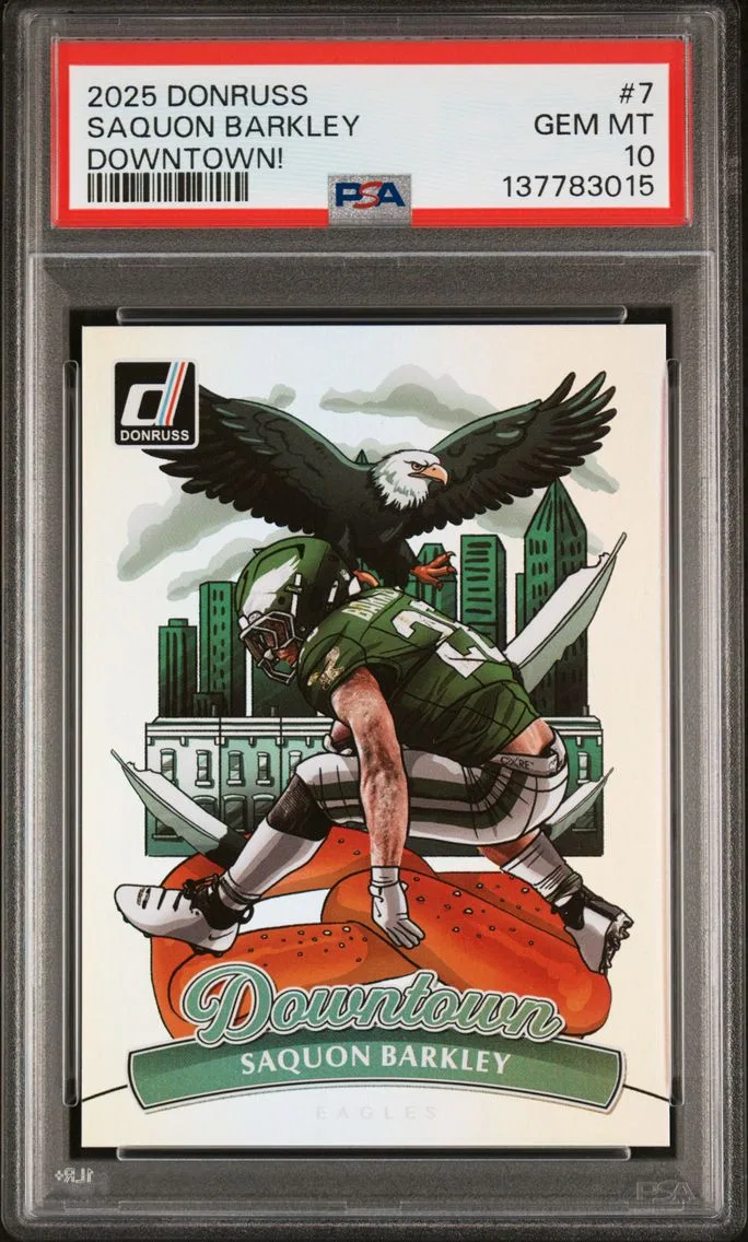 2025 #7 Saquon Barkley PSA 10 Panini Donruss Downtown! Football