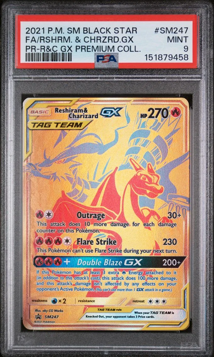 2021 #SM247 Full Art/Reshiram & Charizard GX PSA 9 SM Black Star Promo