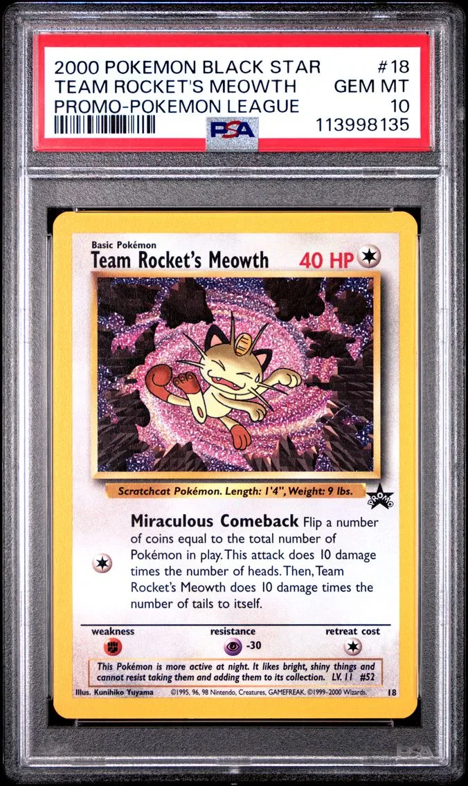 2000 #18 Team Rocket's Meowth PSA 10 Promo Black Star Pokemon