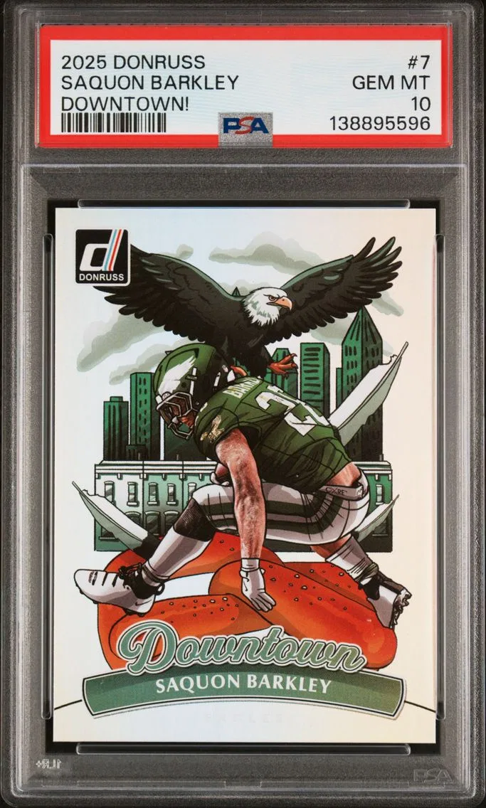 2025 #7 Saquon Barkley PSA 10 Panini Donruss Downtown! Football