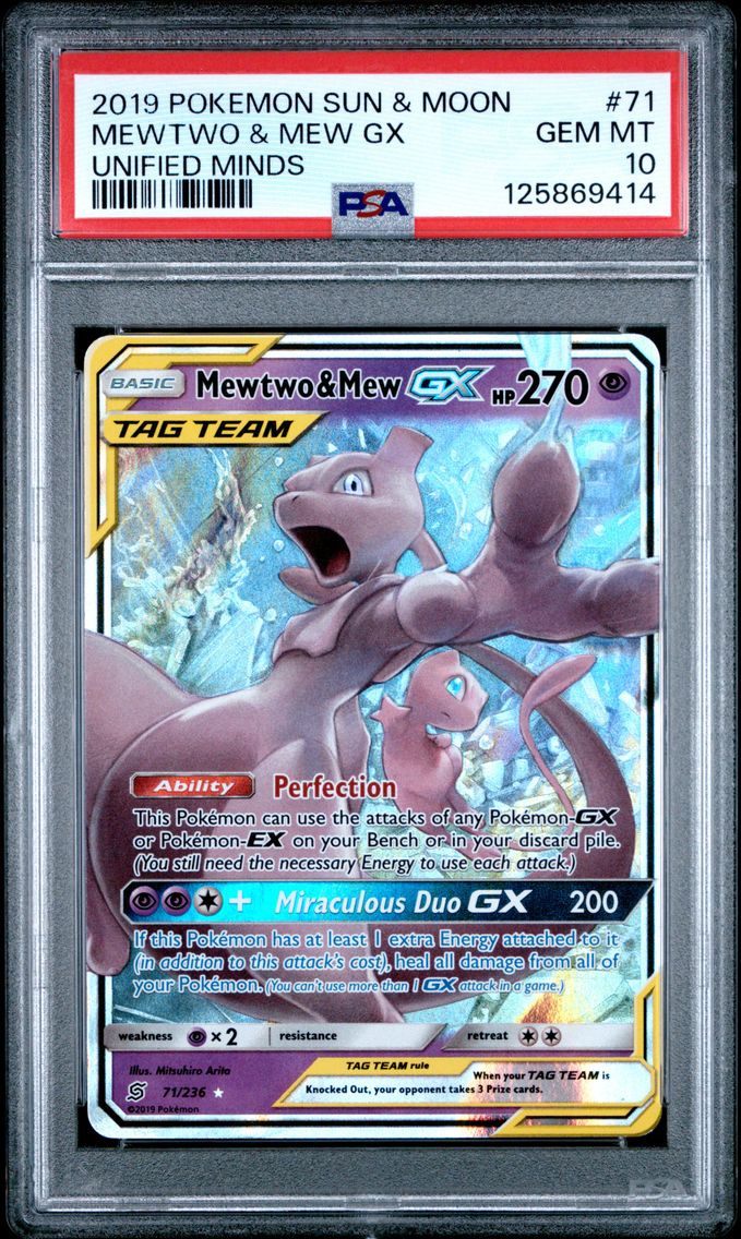 2019 #71 Mewtwo & Mew GX PSA 10 Sun & Moon Unified Minds Pokemon