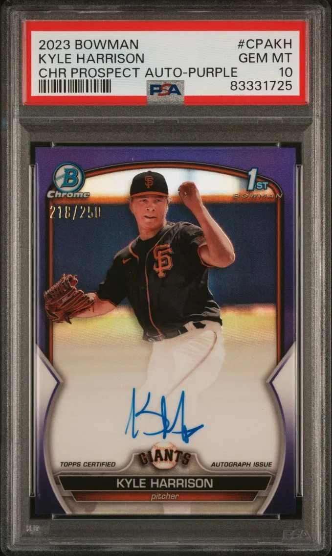 2023 #CPAKH Kyle Harrison PSA 10 Bowman Chrome Prospect Autographs