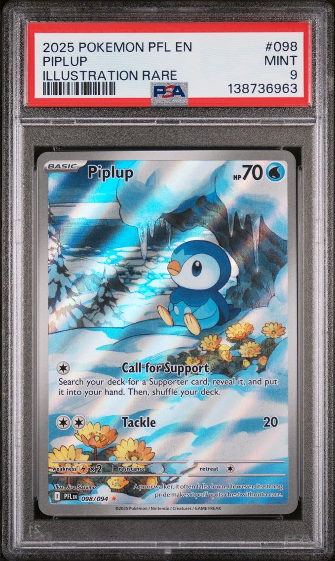 2025 #098 Piplup PSA 9 Pfl EN-Phantasmal Flames Pokemon