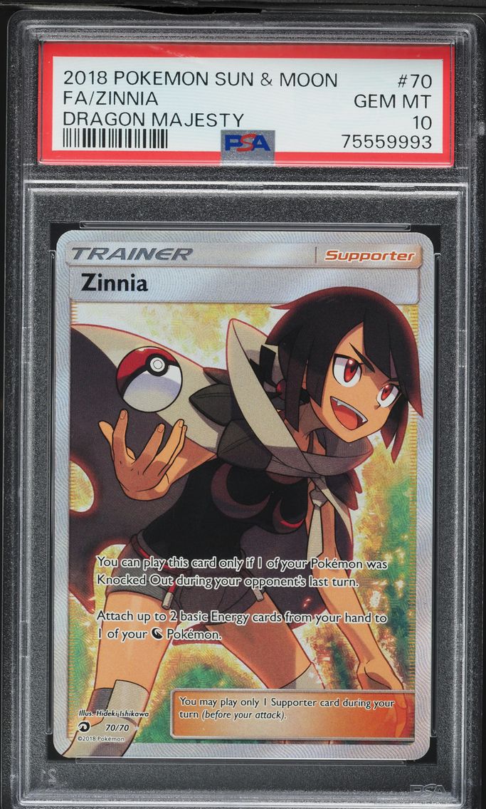2018 #70 Full Art/Zinnia PSA 10 Sun & Moon Dragon Majesty Pokemon