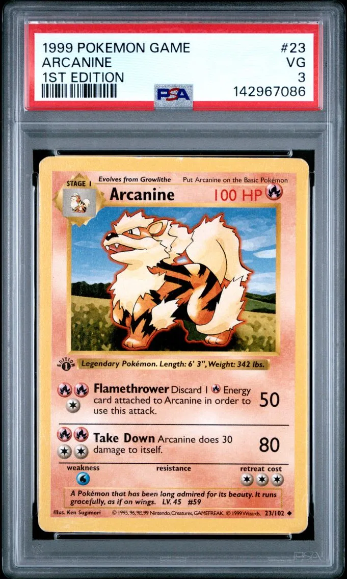 1999 #23 Arcanine 1st Edition PSA 3 Game