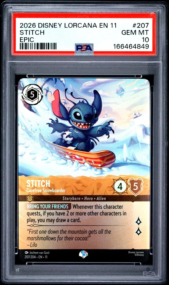 2026 #207 Stitch - Carefree Snowboarder PSA 10 Disney Lorcana EN 11-Winterspell
