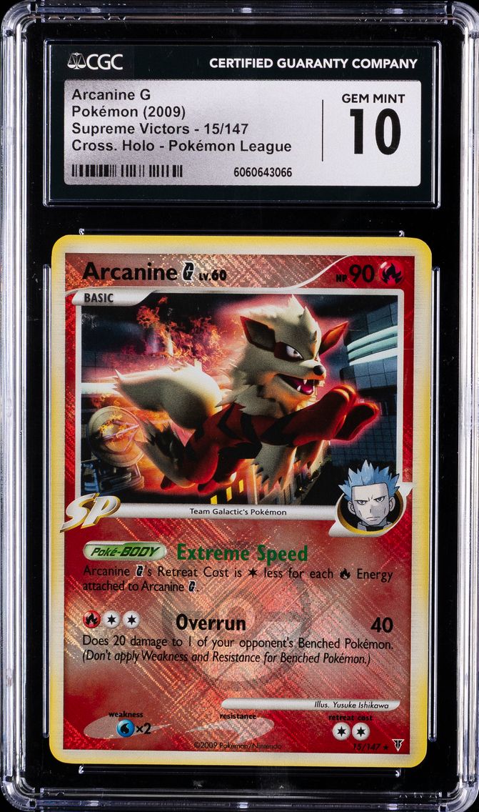 2009 #15 Arcanine G-Holo CGC 10 Platinum Supreme Victors Pokemon