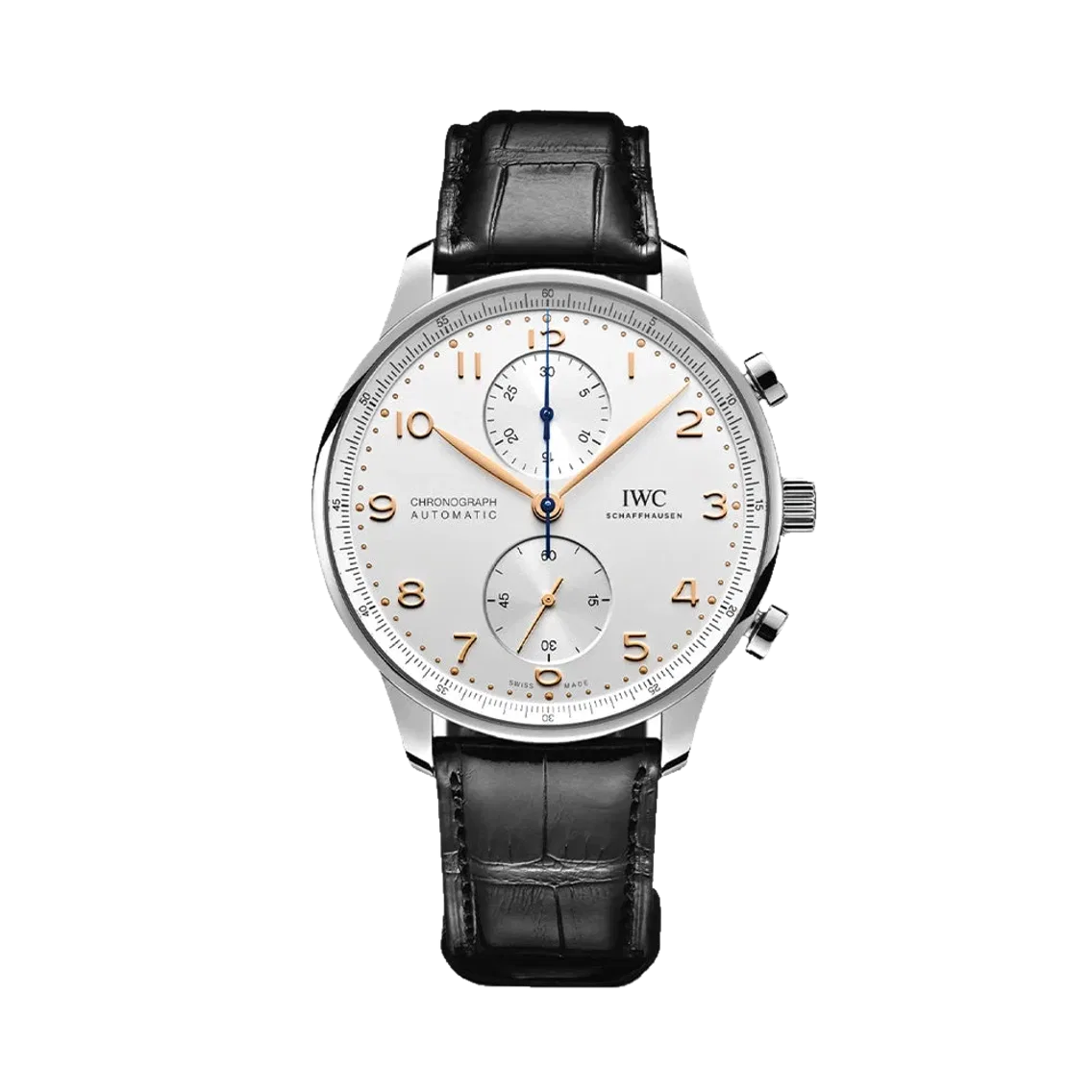 IWC Portugieser Chronograph Gold Accents 41mm - Silver-Plated on Leather Strap