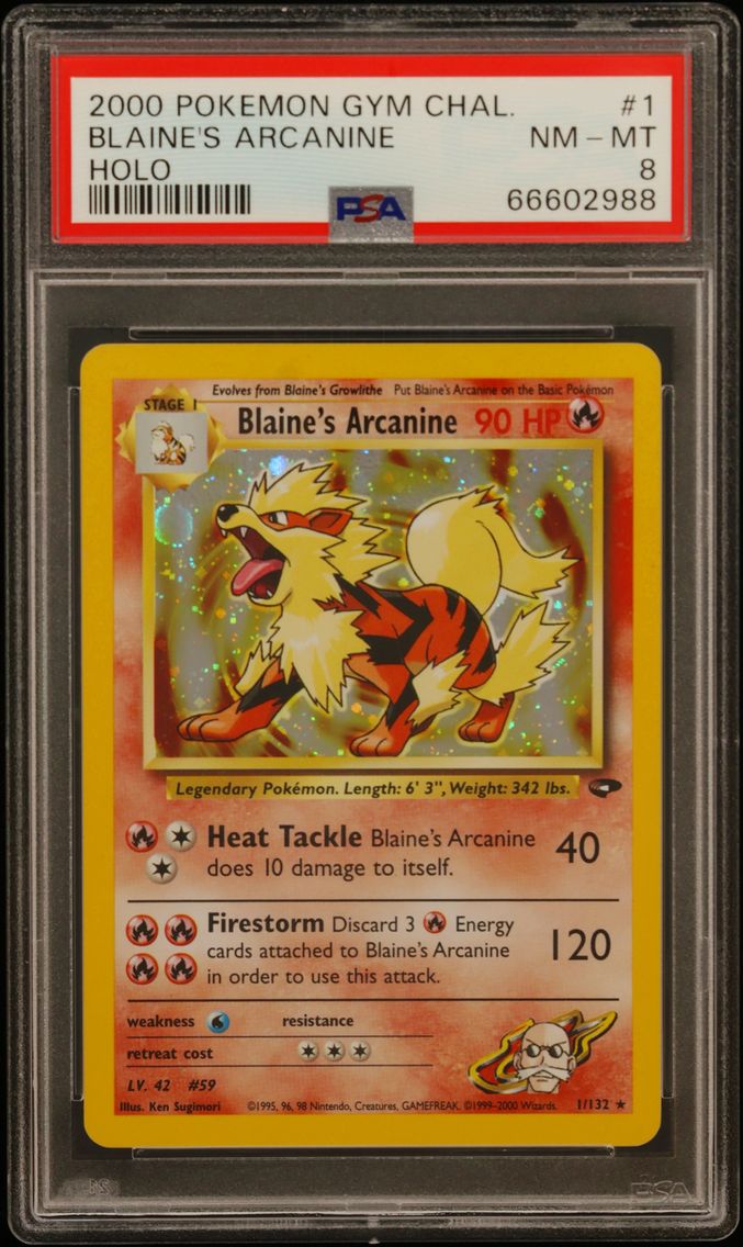 2000 #1 Blaine's Arcanine PSA 8 Holo Pokemon Gym Challenge Pokemon