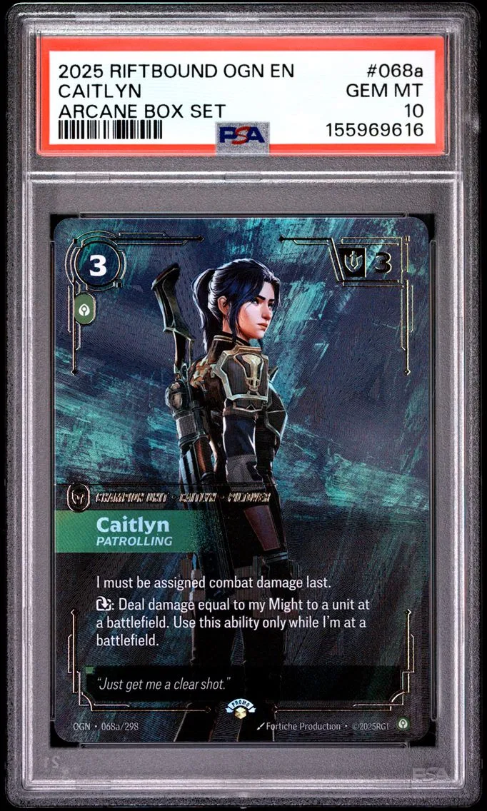 2025 #068a Caitlyn - Patrolling PSA 10 Riftbound: League of Legends Ogn-Origins