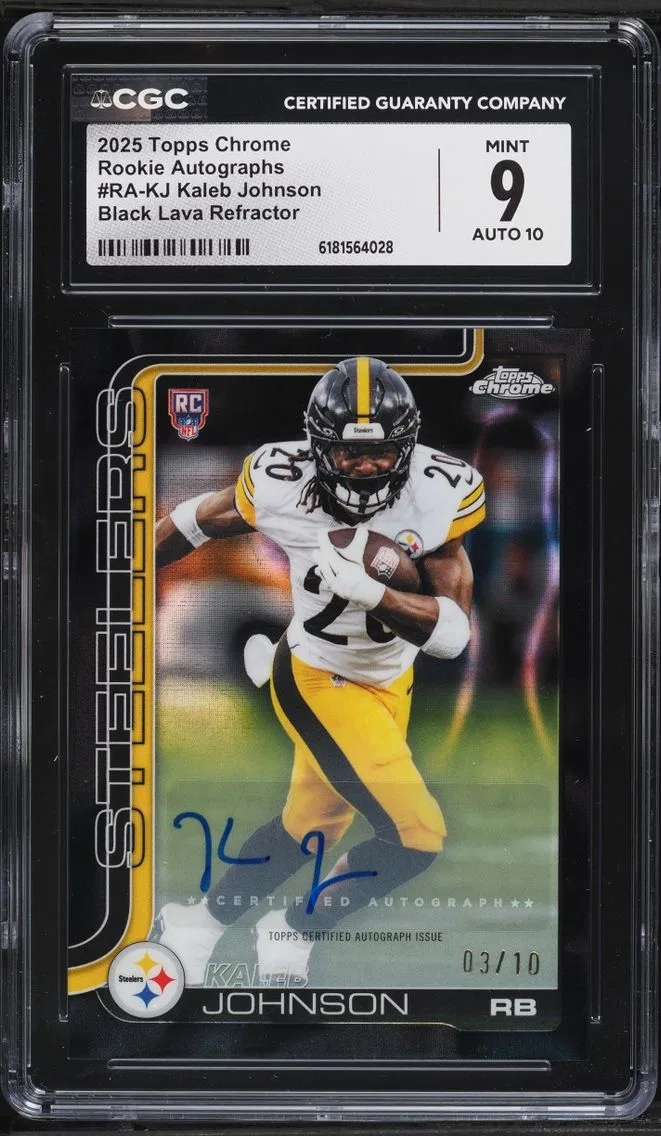 2025 Topps Chrome Black Lava Refractor Kaleb Johnson ROOKIE AUTO /10 #RA-KJ CGC 9 MINT