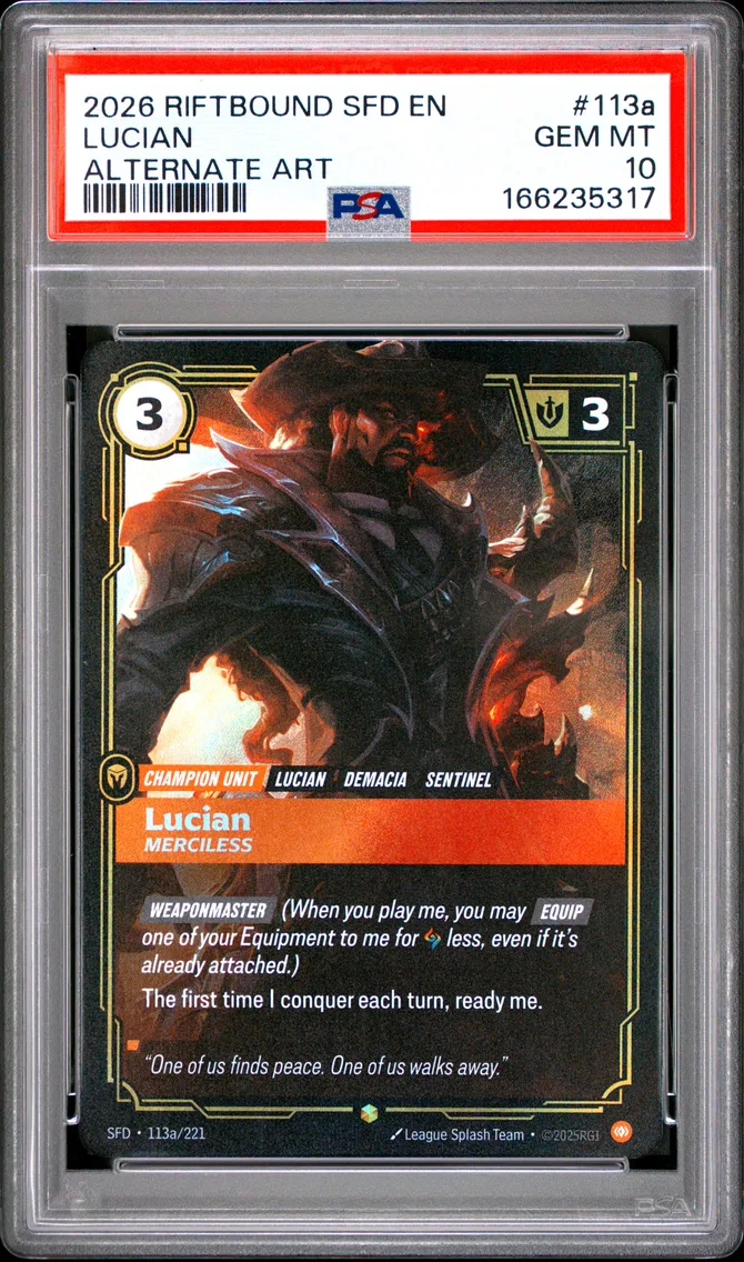 2026 #113a Lucian - Merciless PSA 10 Riftbound: League of Legends Sfd-Spiritforged
