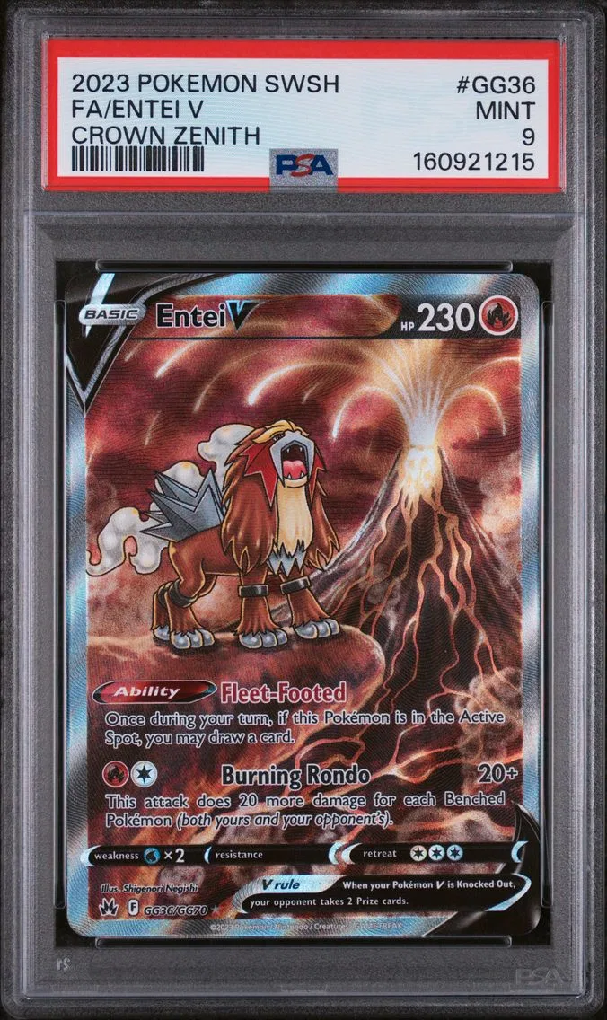 2023 #GG36 Full Art/Entei V PSA 9 Sword and Shield Crown Zenith