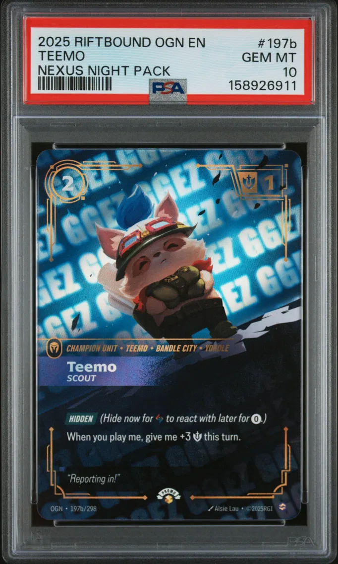 2025 #197b Teemo - Scout PSA 10 Riftbound: League of Legends Ogn-Origins