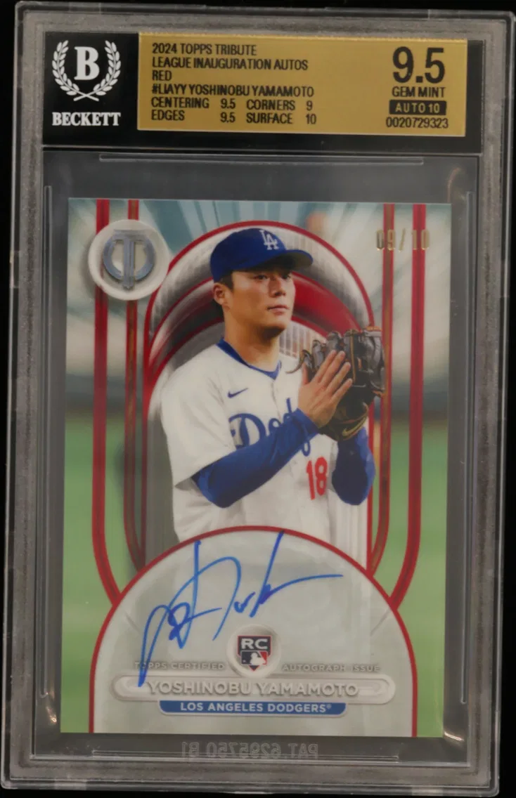 2024 #LIAYY Yoshinobu Yamamoto BGS 9.5 Topps Tribute League Inauguration Autographs Red