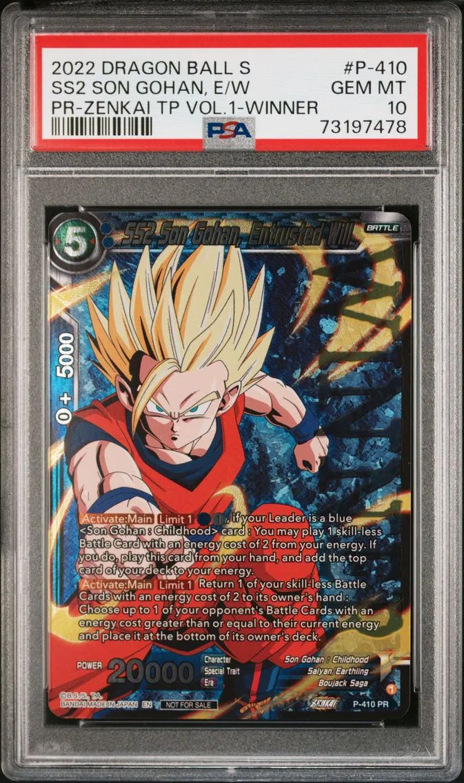 2022 #P-410 SS2 Son Gohan, Entrusted Will PSA 10 Dragon Ball Super Card Game Zenkai Series Tournament Pack Vol.1 Winner