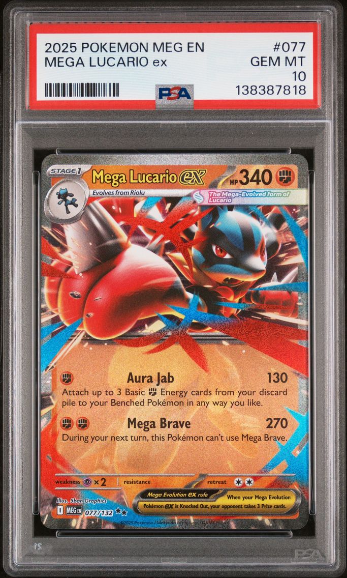 2025 #077 Mega Lucario EX PSA 10 Meg EN-Mega Evolution Pokemon