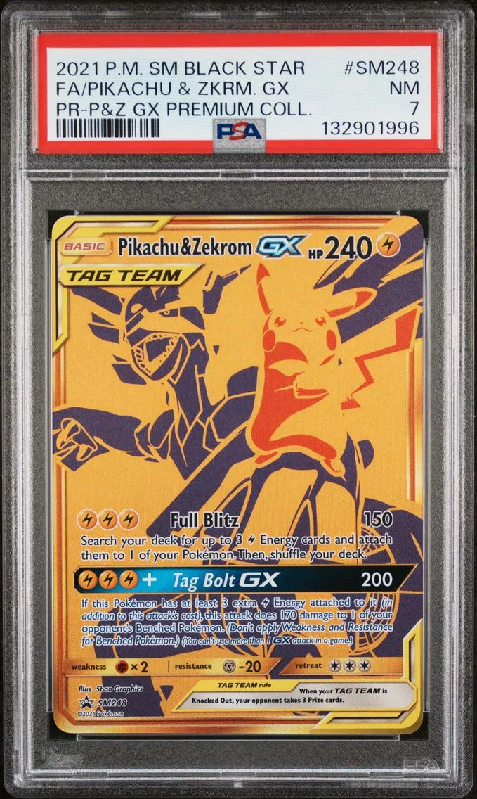 2021 #SM248 Full Art/Pikachu & Zekrom GX PSA 7 SM Black Star Promo Pokemon