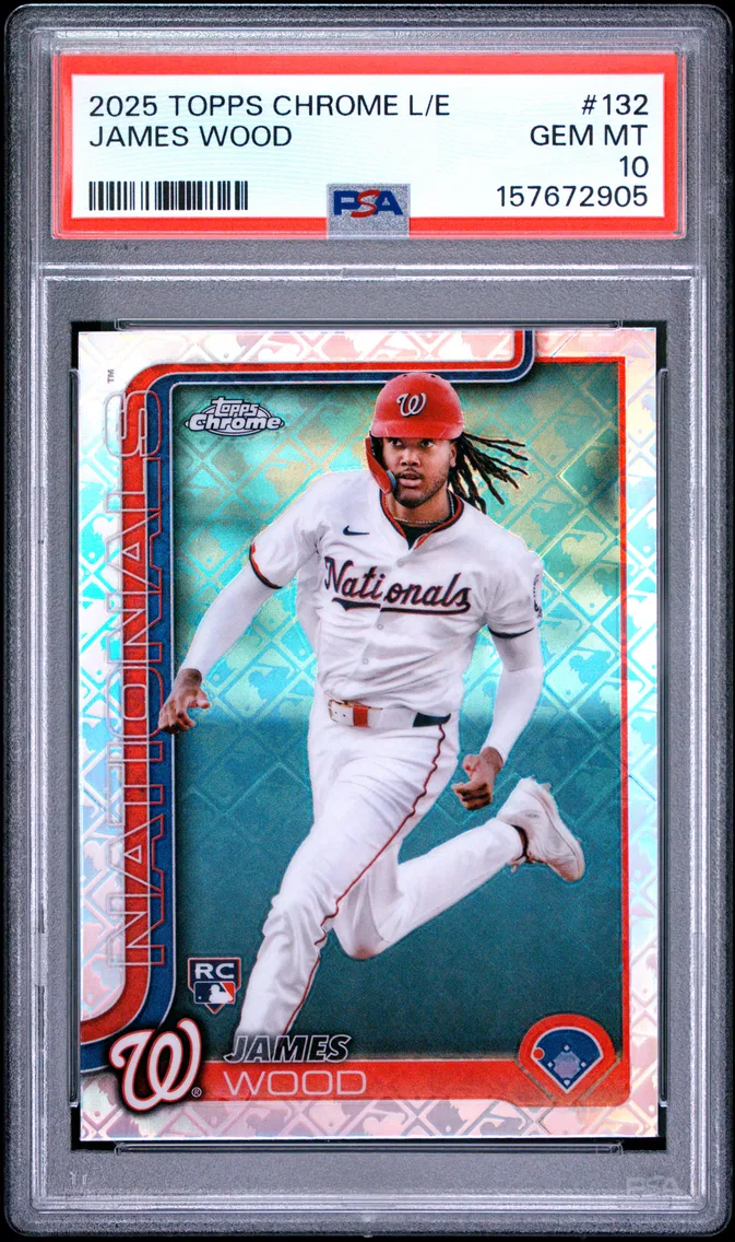 2025 #132 James Wood PSA 10 Topps Chrome Logofractor Edition