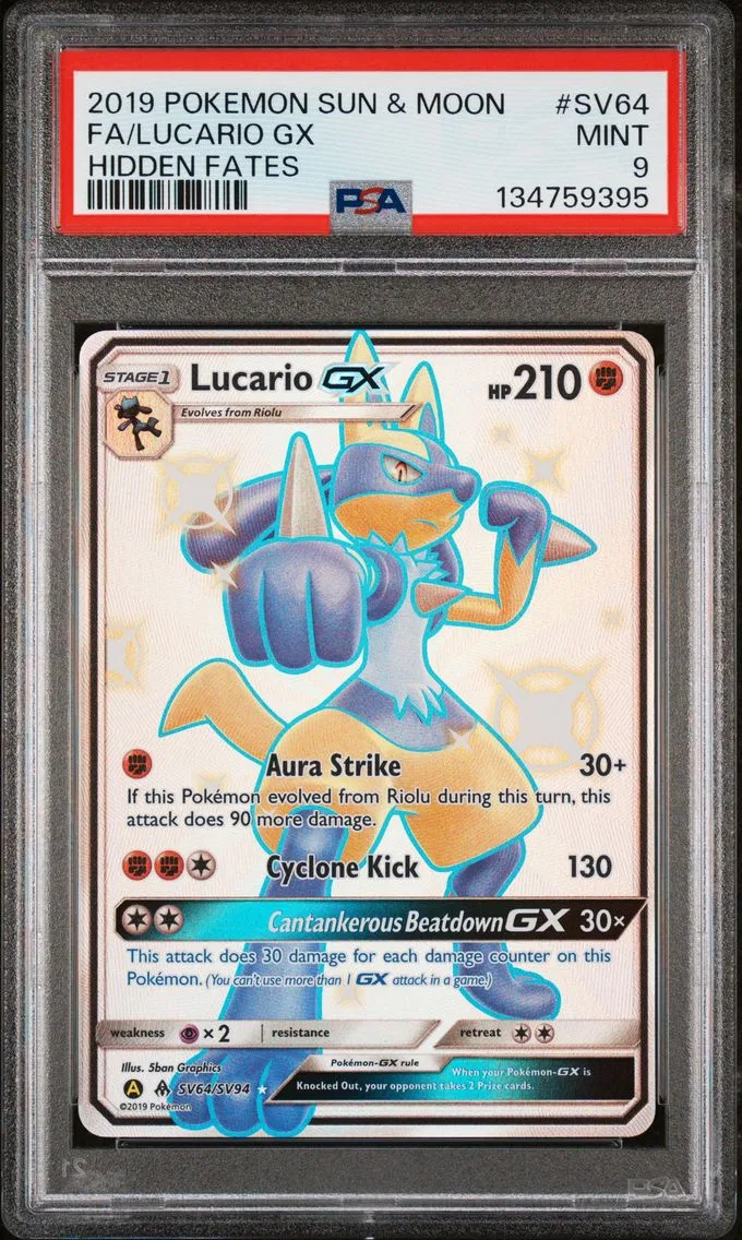 2019 #SV64 Full Art/Lucario GX PSA 9 Sun & Moon Hidden Fates Pokemon