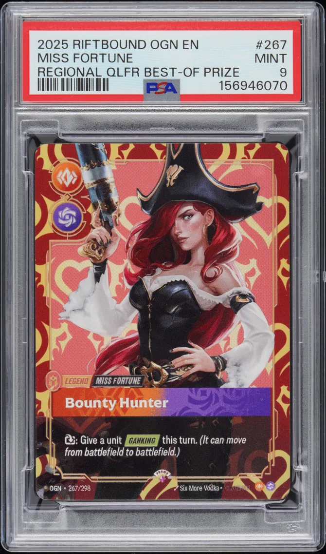 2025 #267 Miss Fortune - Bounty Hunter PSA 9 Riftbound: League of Legends Ogn-Origins Plated Legends