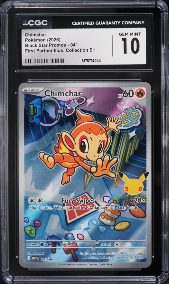 2026 Pokemon Mega Evolution Promo First Partner Illustration Full Art Chimchar #41 CGC 10 GEM