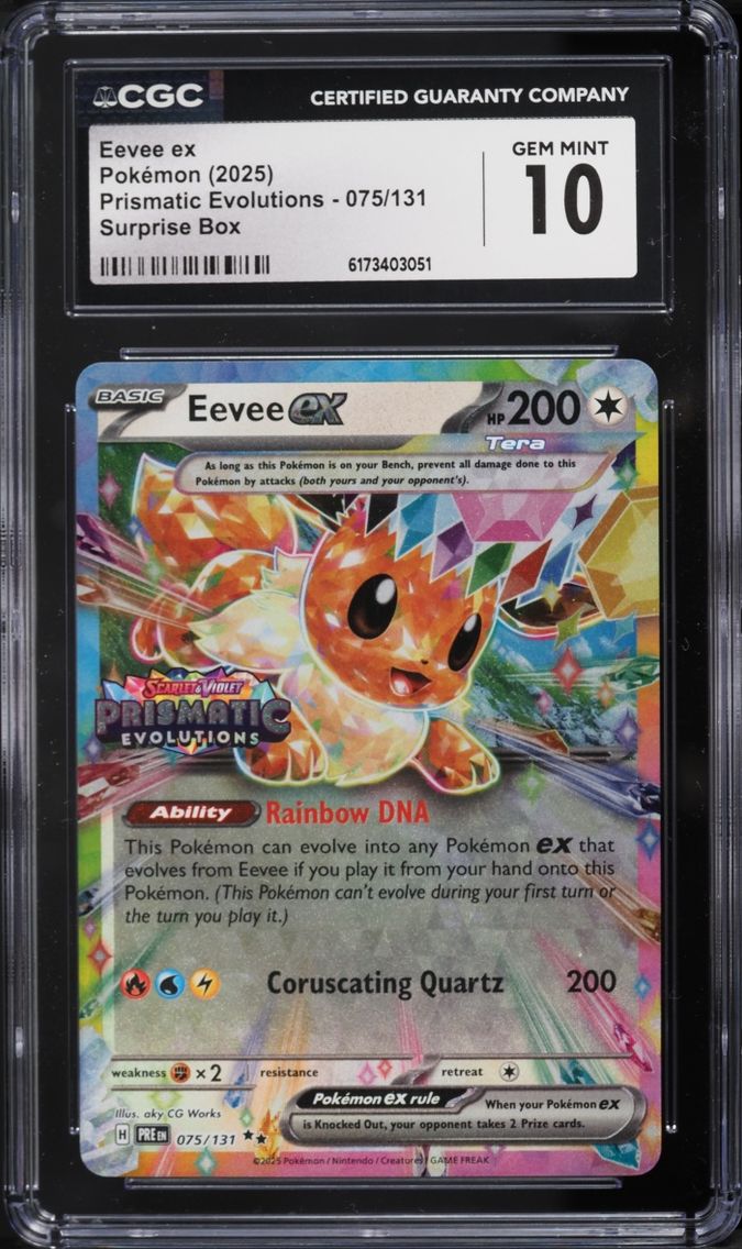 2025 Pokemon Scarlet & Violet Prismatic Evolutions Surprise Box Eevee ex #75 CGC 10 GEM MINT