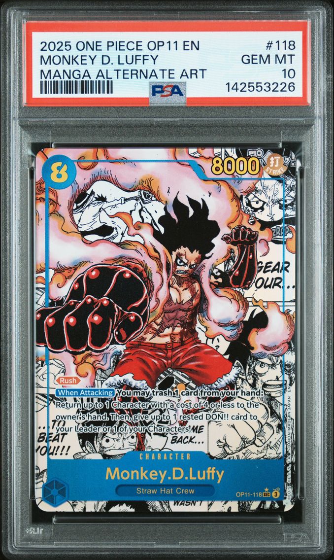 2025 #118 Monkey D. Luffy PSA 10 OP11-A Fist of Divine Speed One Piece