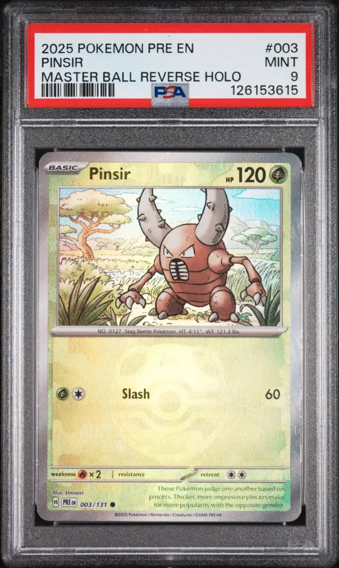 2025 Pokemon Pre EN-Prismatic Evolutions Pinsir Master Ball Reverse Holo Pre EN-Prismatic Evolutions #003 PSA 9