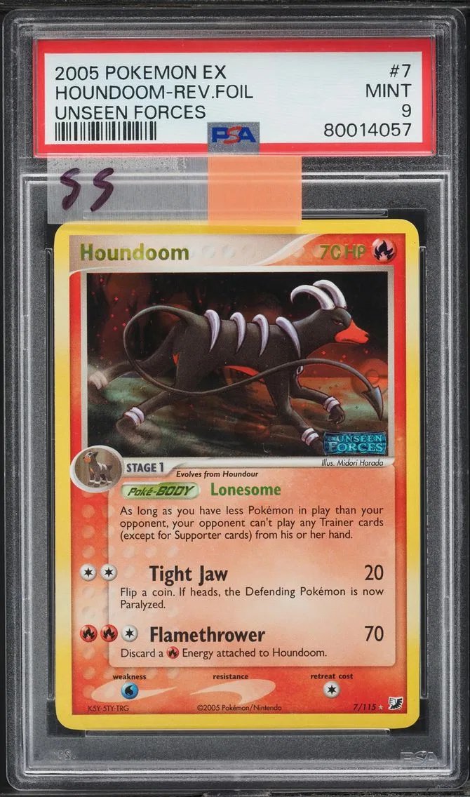 2005 #7 EX UNSEEN FORCES REVERSE HOLO HOUNDOOM PSA 9 POKEMON