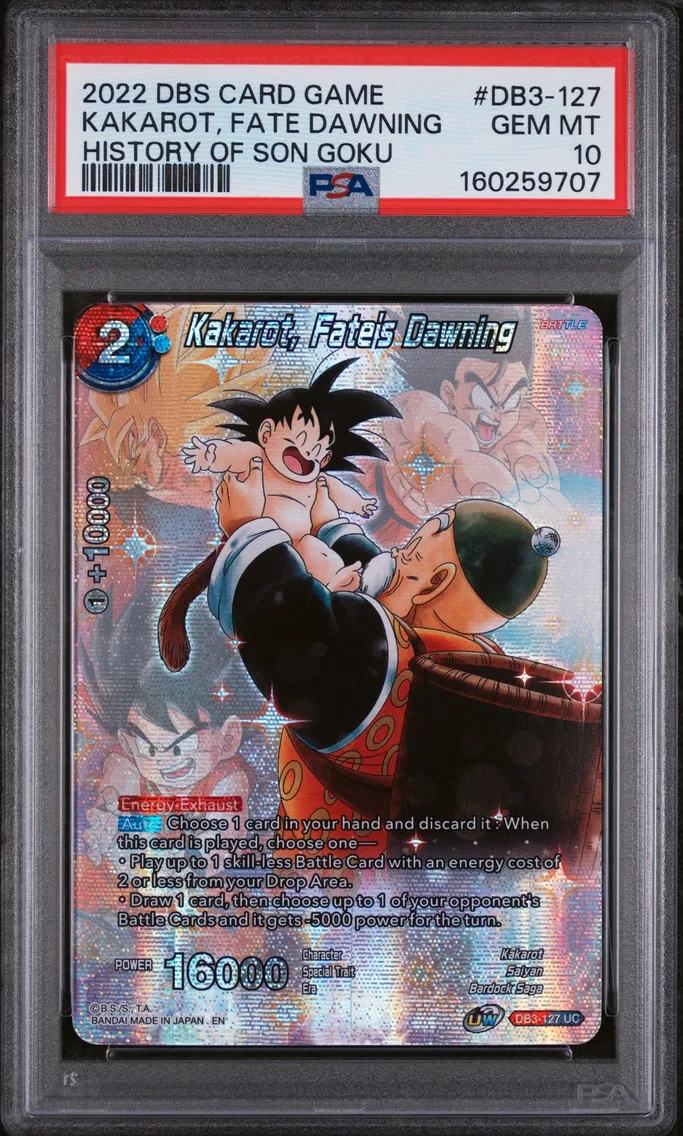 2022 #DB3-127 Kakarot, Fate's Dawning PSA 10 Dragon Ball Super Card Game Theme Selection History of Son Goku