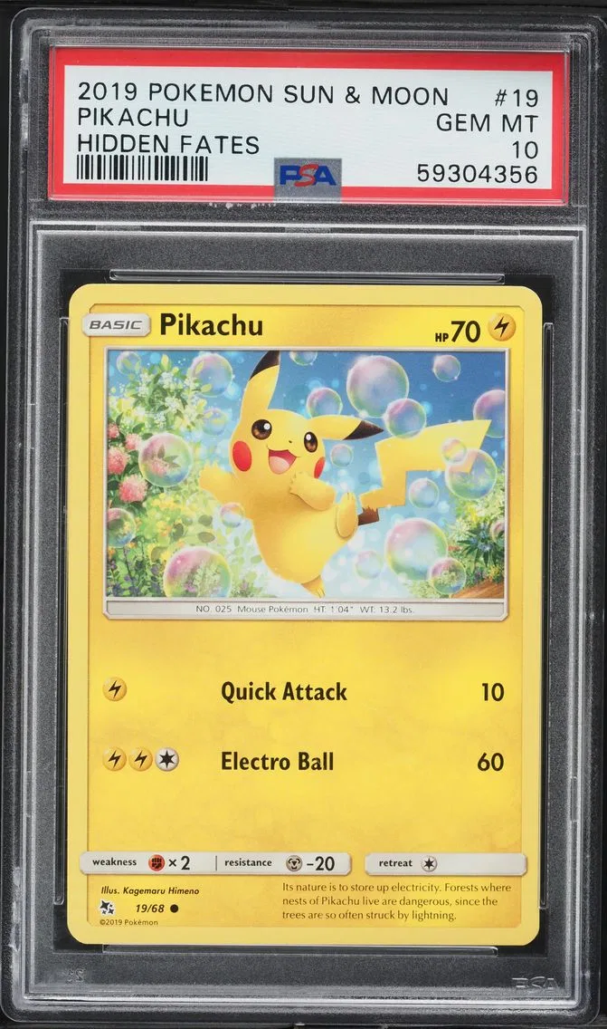 2019 #19 Pikachu PSA 10 Sun & Moon Hidden Fates Pokemon