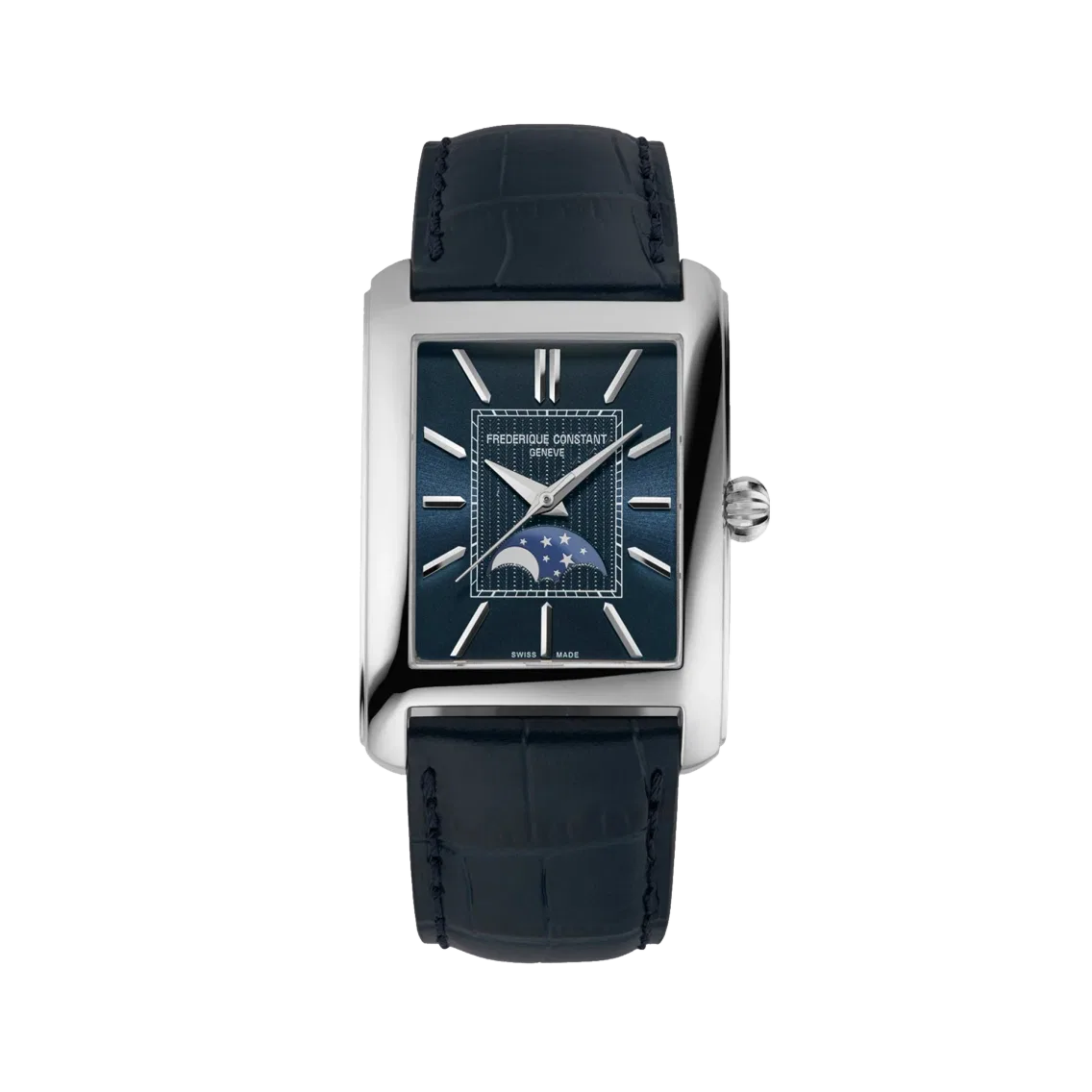 Frederique Constant Classics Carree Moonphase Automatic 42.3mm - Blue on Leather Strap