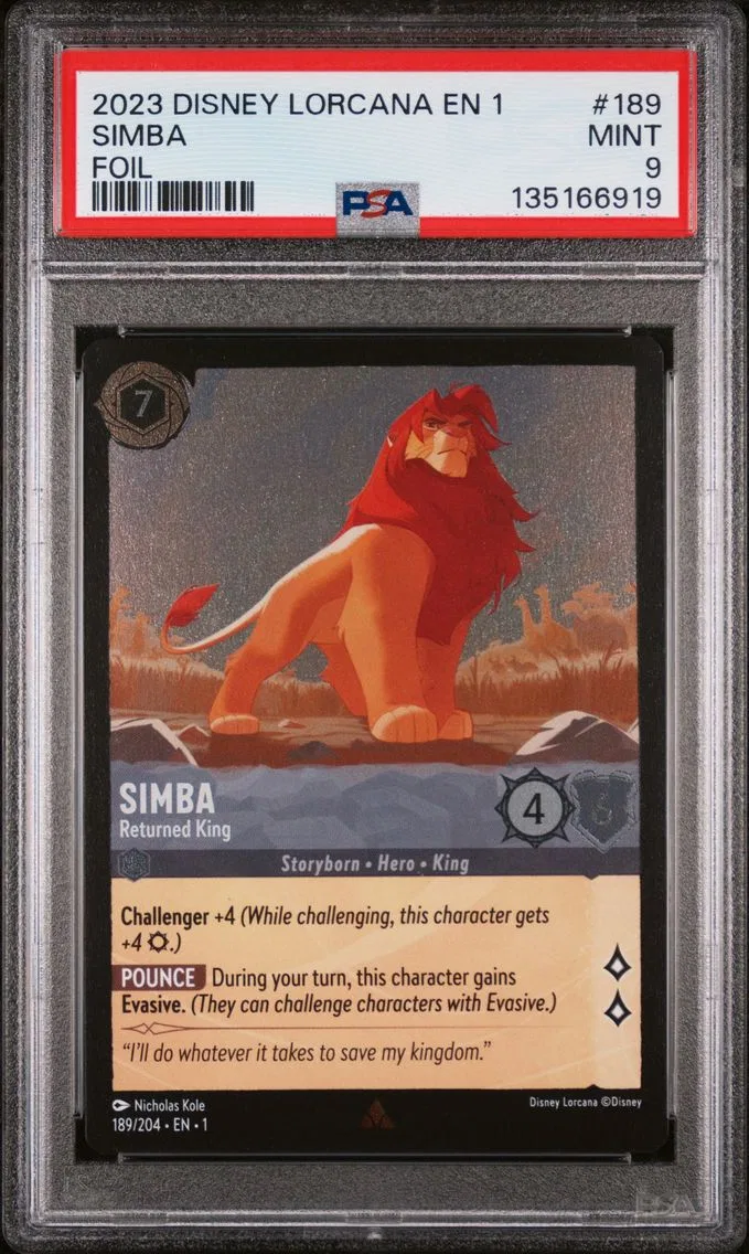 2023 #189 Simba - Returned King PSA 9 Disney Lorcana EN 1-the First Chapter
