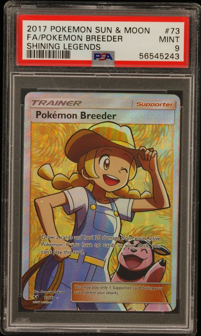 2017 #73 Full Art/Pokemon Breeder PSA 9 Sun & Moon Shining Legends