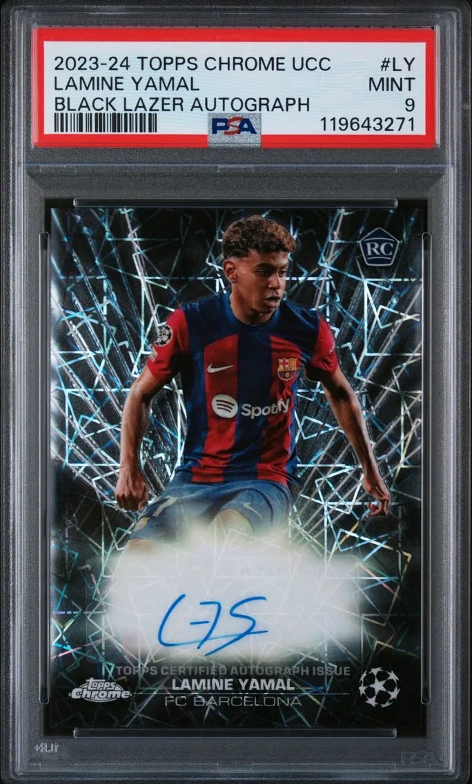 2023 #LY Lamine Yamal PSA 9 Topps Chrome UEFA Club Competitions Black Lazer Autographs