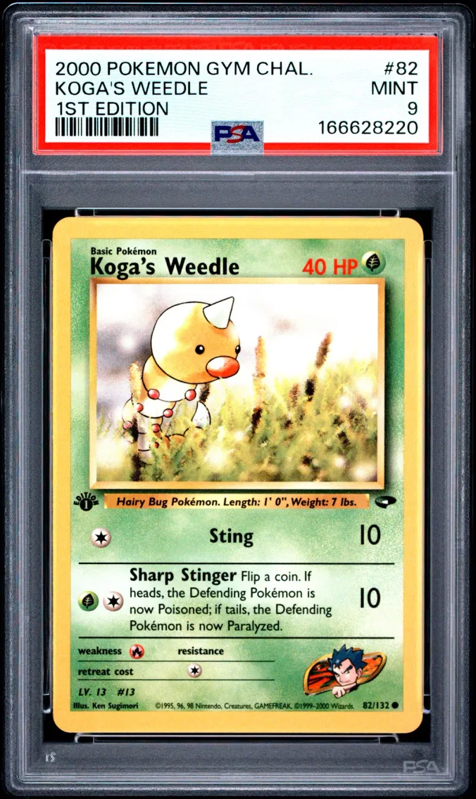 2000 #82 Koga's Weedle 1st Edition PSA 9 Gym Challenge
