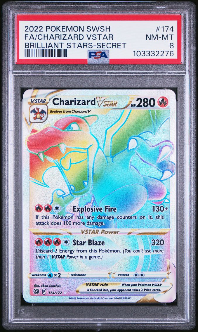 2022 #174 FULL ART/CHARIZARD VSTAR PSA 8 POKEMON SWORD & SHIELD BRILLIANT STARS | SECRET