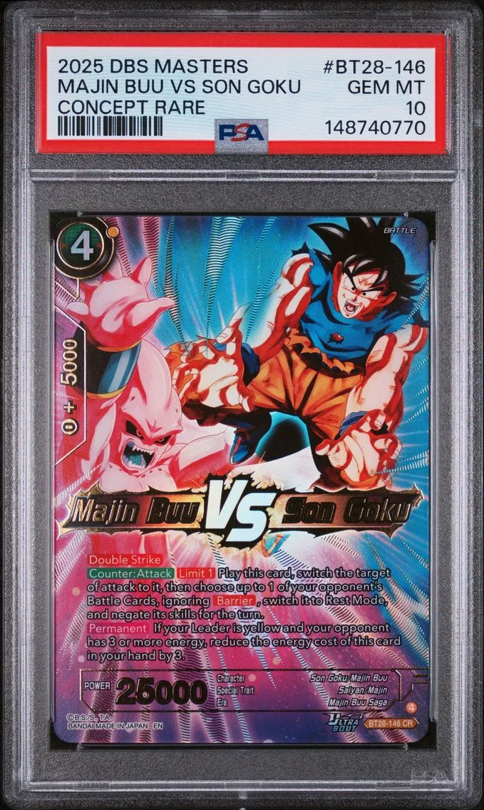 2025 #BT28-146 Majin Buu VS Son Goku PSA 10 Dragon Ball Super Card Game Masters Series 28 Prismatic Clash