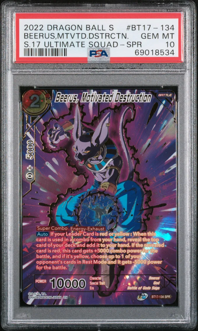 2022 #BT17-134 Beerus, Motivated Destruction PSA 10 Dragon Ball Super Card Game Series 17 Ultimate Squad