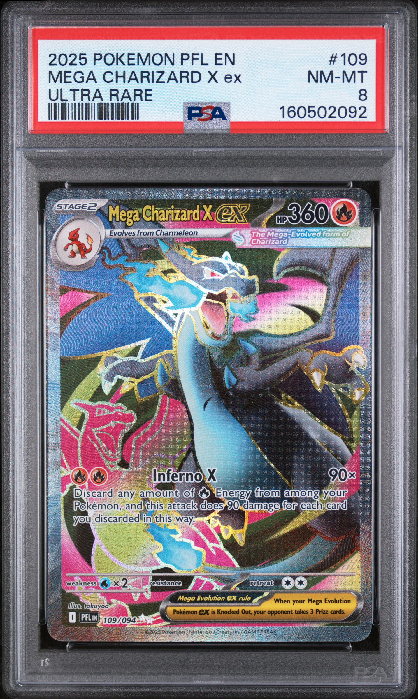 2025 #109 Mega Charizard X Ex PSA 8 Pfl En-Phantasmal Flames