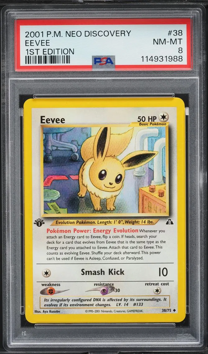 2001 #38 Eevee 1st Edition PSA 8 Neo Discovery Pokemon