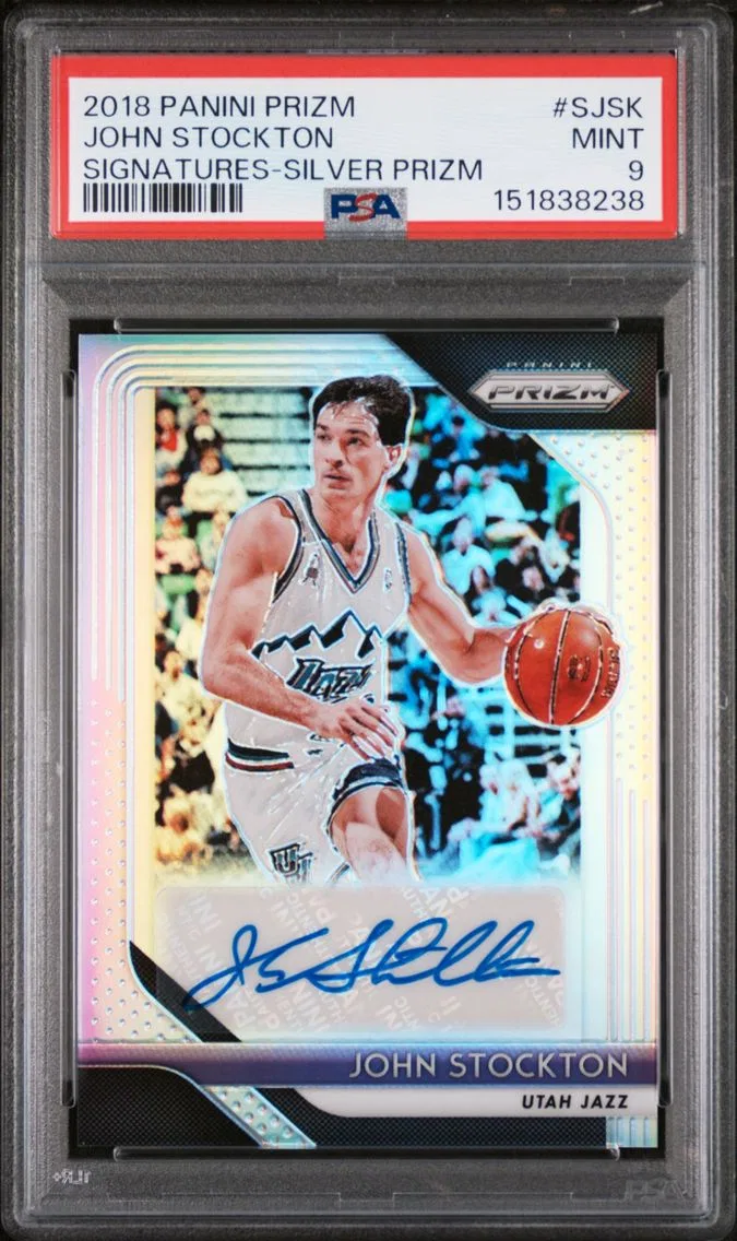 2018 #SJSK John Stockton PSA 9 Panini Prizm Signatures